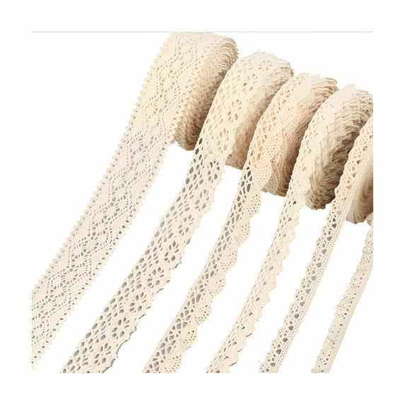 AUQ 30M Vintage Lace Ribbon Trim Beige Cotton Decorative Ribbon Lace Fabric Lace Trim Crochet Trim for Sewing Craft Christmas Decoration Wedding Decor Scrapbooking Gift Box