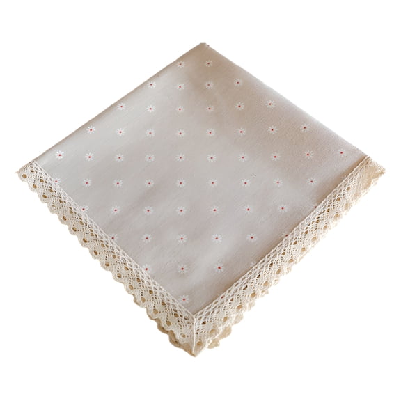 AUQ 35 x 35 Rustic Beige Flower Linen Cotton Tablecloth