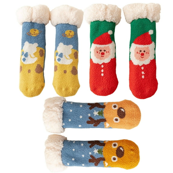 AUQ 3Pairs Socks Cozy Fuzzy Socks for Chilly Evenings,Anti-Slip Long Socks for Indoor Use,Style5