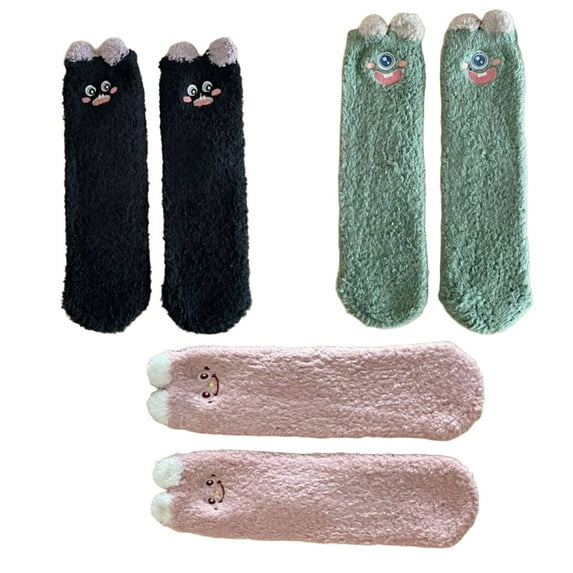 AUQ 3Pairs Socks Soft Fuzzy Socks for Cozy Home Relaxation,Playful Animal Embroidery Long Socks for Winter Days,Non-Slip Long Socks for Safe Walking,Style7