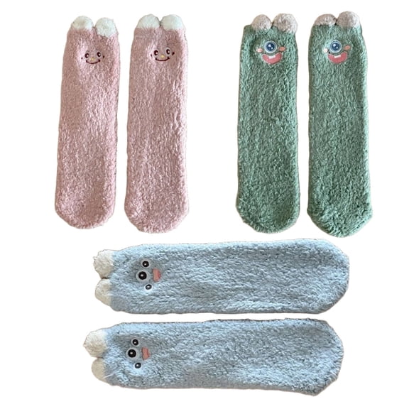 AUQ 3Pairs Socks Soft Fuzzy Socks for Chilly Days,Cute 3D Animal Design Long Socks for Home Relaxation,Non-Slip Long Socks for Added Safety,Style7