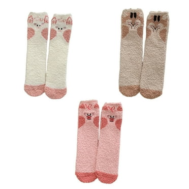 AUQ 3Pairs Socks Thick Cozy Fuzzy Socks for Relaxed Days,Stretchable Long Socks for Cold Weather Comfort,Style3