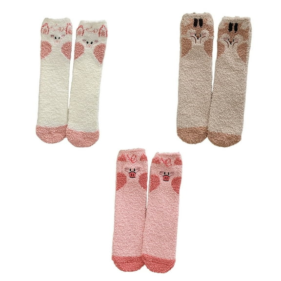 AUQ 3Pairs Socks Thick Cozy Fuzzy Socks for Relaxed Days,Stretchable Long Socks for Cold Weather Comfort,Style3