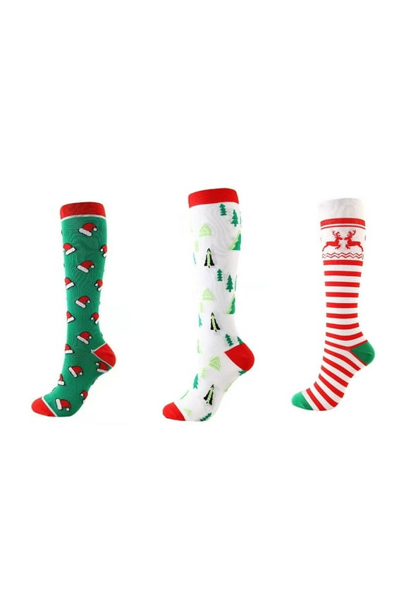 AUQ 3Pcs Compression Socks,High Tube Design Knee High Socks,Pressure Weaving Unisex Thigh High Socks