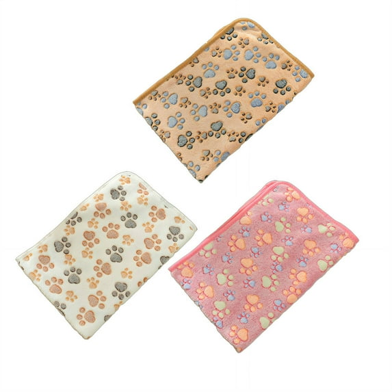 AUQ 3Pcs Dog Blanket All-Season Use Pet Blanket Thick Flannel Dog Blanket for Couch Soft&Cozy Brown & Off-White & Pink