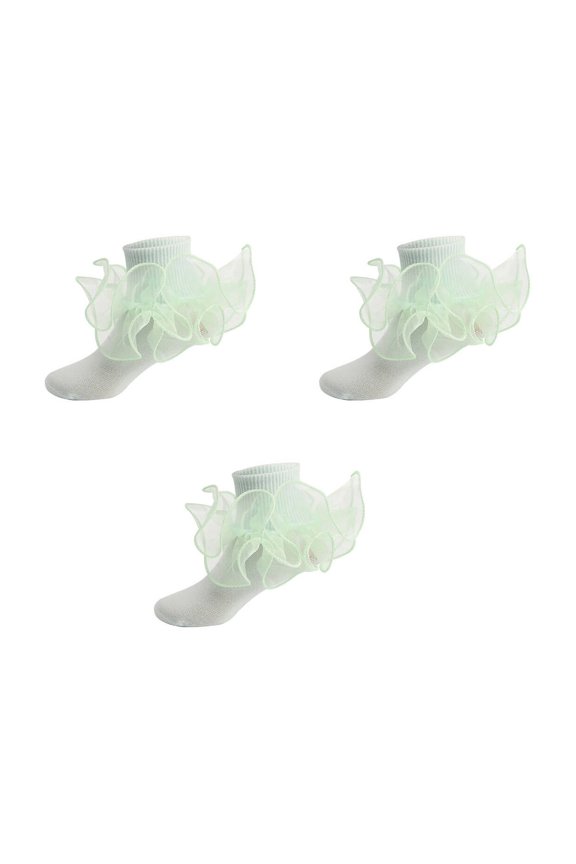 AUQ 3Pcs Kid Socks,Hand-Sewn Toe Seam Girls Socks,Moisture-Wicking Loose Sock Cuff Cute Socks,Green