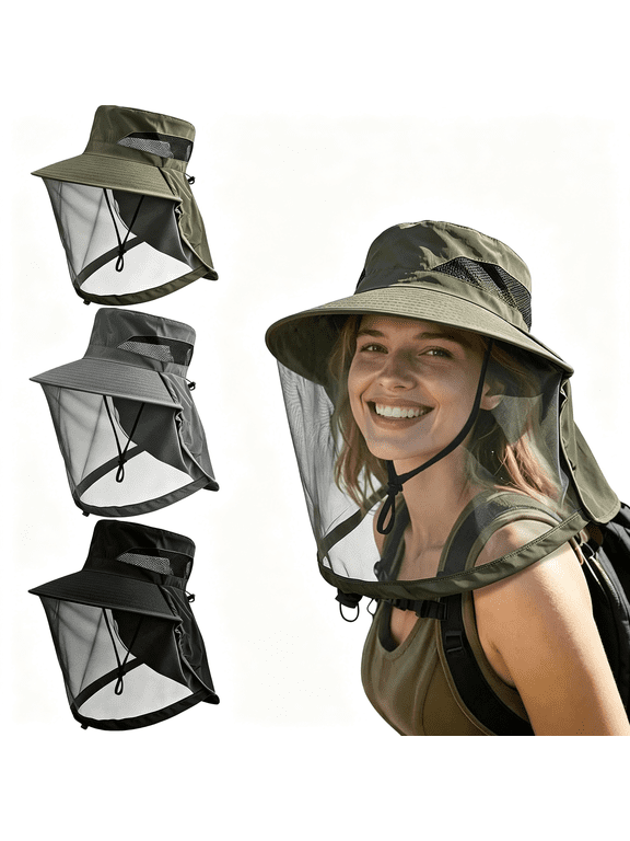 AUQ 3Pcs Mosquito Head Net Hat Sun Hat Garden Bug Hat with Hidden Net Mesh for Outdoor Lover Fishing Hiking Gardening Beekeeping Mosquito Head Net