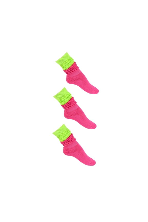 AUQ 3Pcs Socks for Men,Fluffy Slouchy Style Socks for Women,Elastic Design Thick and Warm Socks for Men,Fluorescent Green with Fuchsia