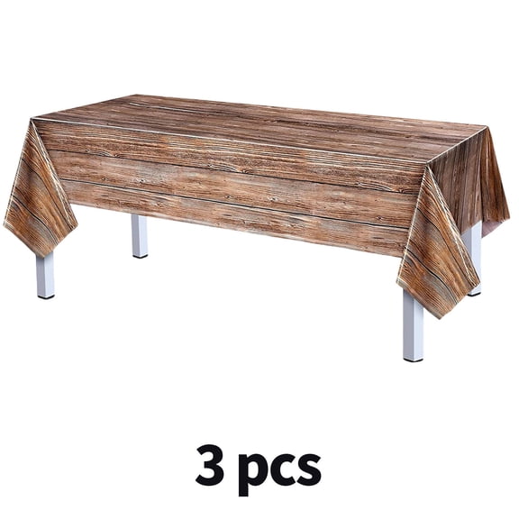 AUQ 3Pcs Table Cloth Vintage Farmhouse Rectangle Tablecloth,Waterproof Plastic Table Cloth Disposable for Thanksgiving and Family Gatherings,Light Wood Grain,54*108inch