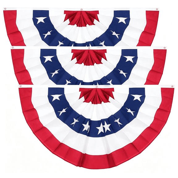 AUQ 3X6 Feet 250Th Anniversary Large American Flags Patriotic Bunting Stars Stripes 4Th of July Pleated Fan Usa Flag Banners Red White Blue Decorations,Memorial Day,Independence Day Decorations