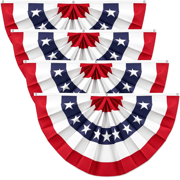 AUQ 3X6 Ft American Pleated Fan Flag 4Pcs, Red White and Blue Patriotic Half Fan Bunting Flag Outdoor for 4Th of July 250Th Anniversary Memorial Day Decor