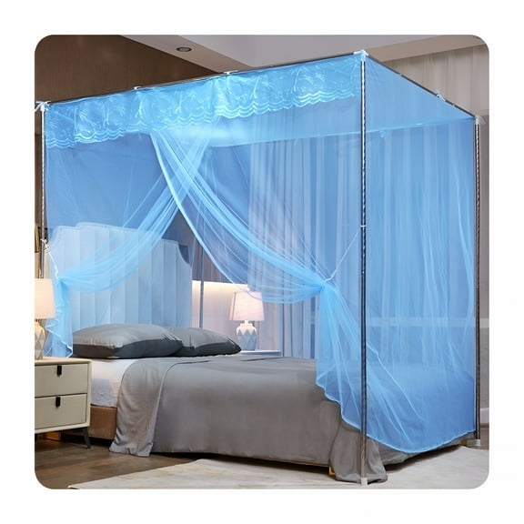 AUQ 4 Corners Post Pink Canopy Bed Curtain Full Bed for Girls Adults Mosquito Net Princess Bedroom Decoration