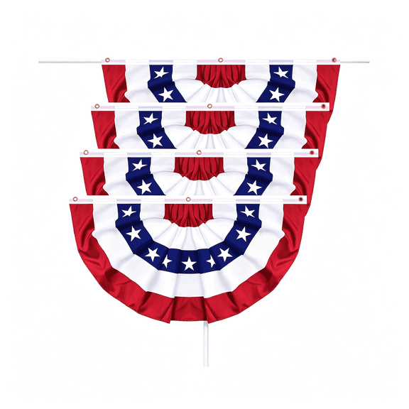 AUQ 4 Pack 3X6 Ft Usa Pleated Fan Flag 4Th of July Decorations,American Bunting Flag Memorial Day Outdoor Patriotic Half Fan Flags Banner Fourth of Outside Red White and Blue Decor