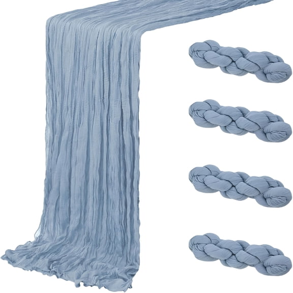 AUQ 4 Pack Dusty Blue Cheesecloth Table Runner 20 X 120 Inch Gauze Table Runners 10 Ft Long,Semi Sheer Boho Cheese Cloth Fabric Table Runner Bulk for Wedding,Party,Baby Shower