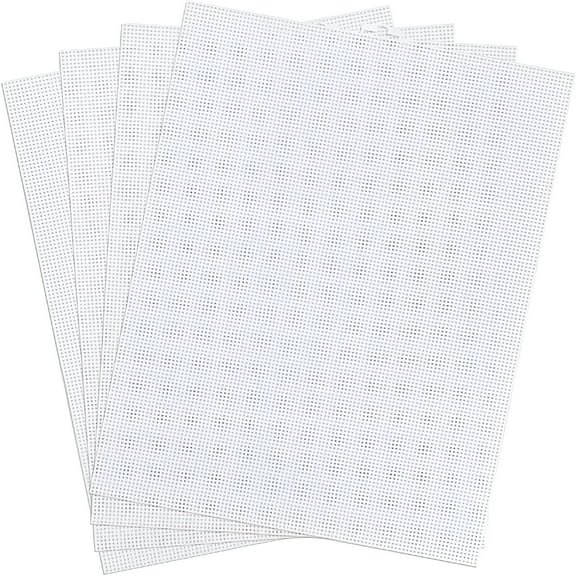 AUQ 4 Pack White Plastic Mesh Canvas, 13.6 x 10.4 Inch Cross Stitch Aida Cloth, Sturdy Needlepoint Grid for Embroidery, DIY Sewing, Beading, Decorative Crafts