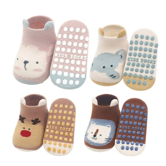 AUQ 4 Pairs Grip Socks Elegant Non Slip Socks Thin Supportive Toddler Socks,Pink&Brown&Coffee&White,M