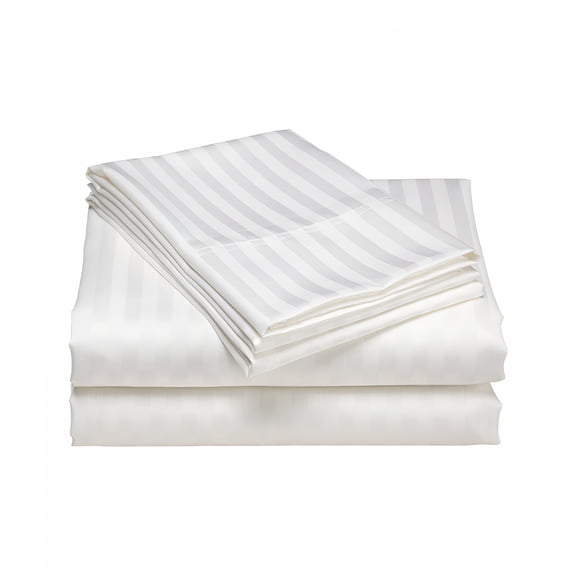 AUQ 4-Piece 1200 Thread Count White Stripe Bed Sheet Set,Full  Deep Pocket