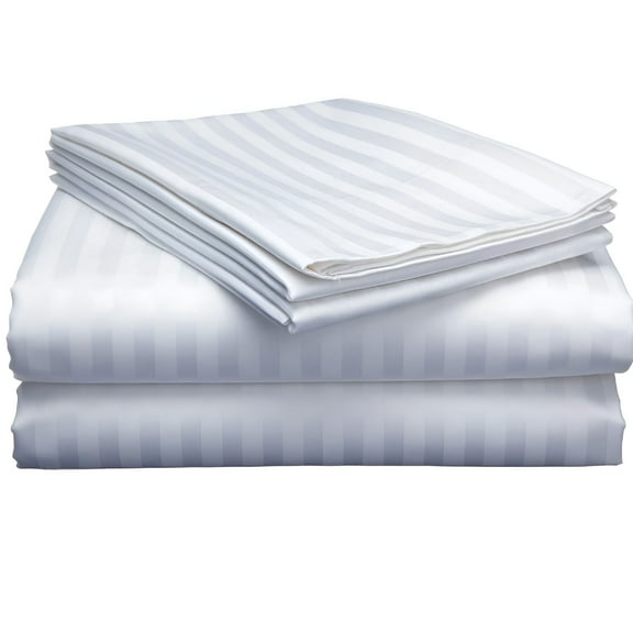 AUQ 4 Piece Bed Sheets Set Queen Size - White Stripe 100% Pure Egyptian Cotton 800 Thread Count,Sateen Weave Sheet Set,Soft Long Staple Cotton,12" Deep Pocket