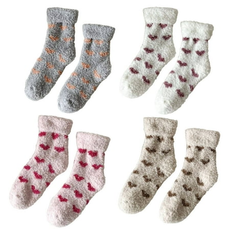 AUQ 4Pairs Socks Plush Mid-Calf Fuzzy Socks,Warm Anti-Slip Long Socks for Home Use,Style5