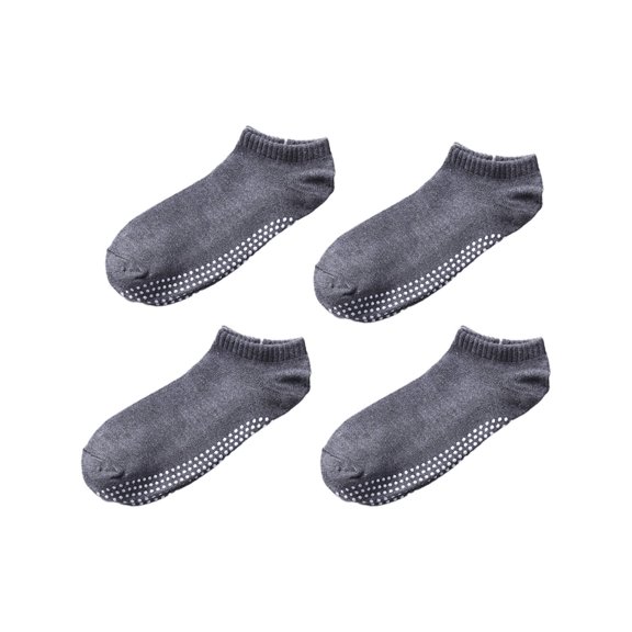 AUQ 4Pcs Barre Socks,Soft Cotton Feel Pilates Socks,Anti-Slip Dot Design Grip Socks,Gray