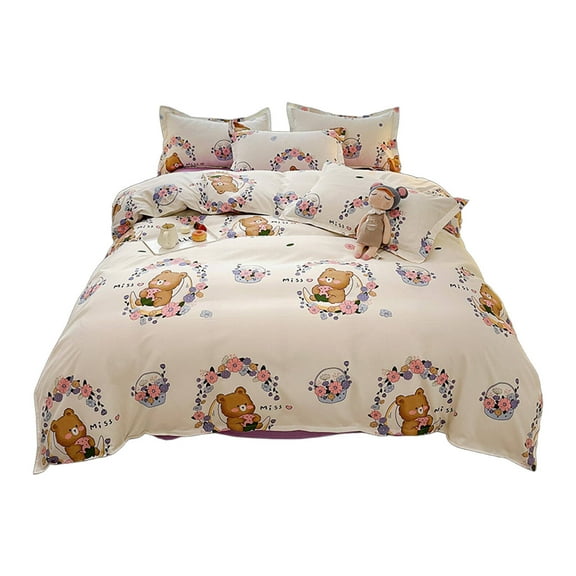 AUQ 4Pcs Bed Sheets Cotton with Natural Feel Black and White Comforter Set Single Bed Linen Set Queen Flannel Sheets,Style5