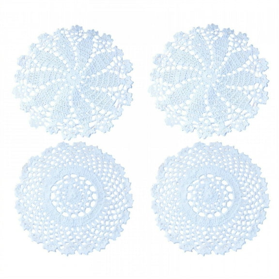 AUQ 4Pcs Handmade Round Crochet Placemat, Vintage Table Mat, Doilies for Tables