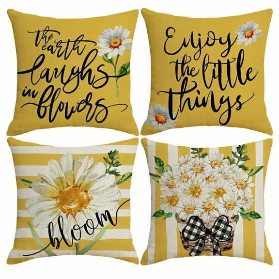 AUQ 4Pcs Throw Pillow Covers,Edge Hidden Zip Pillow Covers 18x18,Linen Fiber Decorative Pillow Covers,Style2,18"x18"