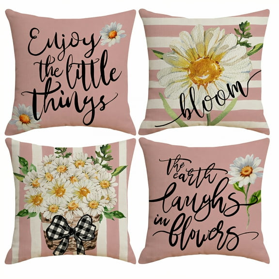 AUQ 4Pcs Throw Pillow Covers,Undetectable Zip Pillow Covers 18x18,Linen Fiber Decorative Pillow Covers,Style1,18"x18"