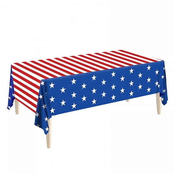 AUQ 4Th of July Table Decorations,Patriotic American Flag Tablecloth 54" X 108",Plastic Disposable Rectangle Usa Star Stripe Table Cover for Memorial Day,Fourth of July Independence Day Decorations