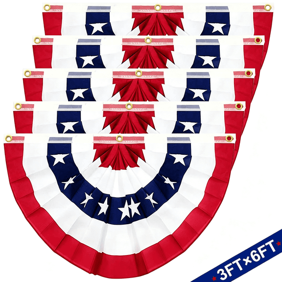 AUQ 5 Pack 3X6 Feet 250Th Anniversary Large American Flags Patriotic Bunting Stars Stripes 4Th of July Pleated Fan Usa Flag Banners Red White Blue Decorations for Outdoor Porch,Memorial Day