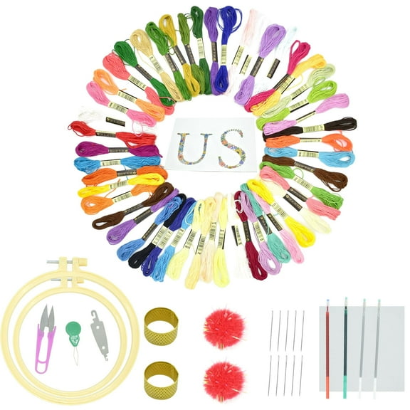 AUQ 50 Colors Embroidery Floss,Embroidery Kit with Pattern and Tool Kit,Embroidery Thread for Craft Lover Adult Stitch