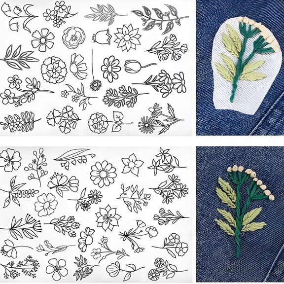 AUQ 50-Pack Washable Water Soluble Embroidery Stabilizer | 50 Flower Patterns | Tear-Off & Machines Compatible | A4 Size for Hats,Scarves,Clothing DIY | Hand Sewing & Crafting Supplies