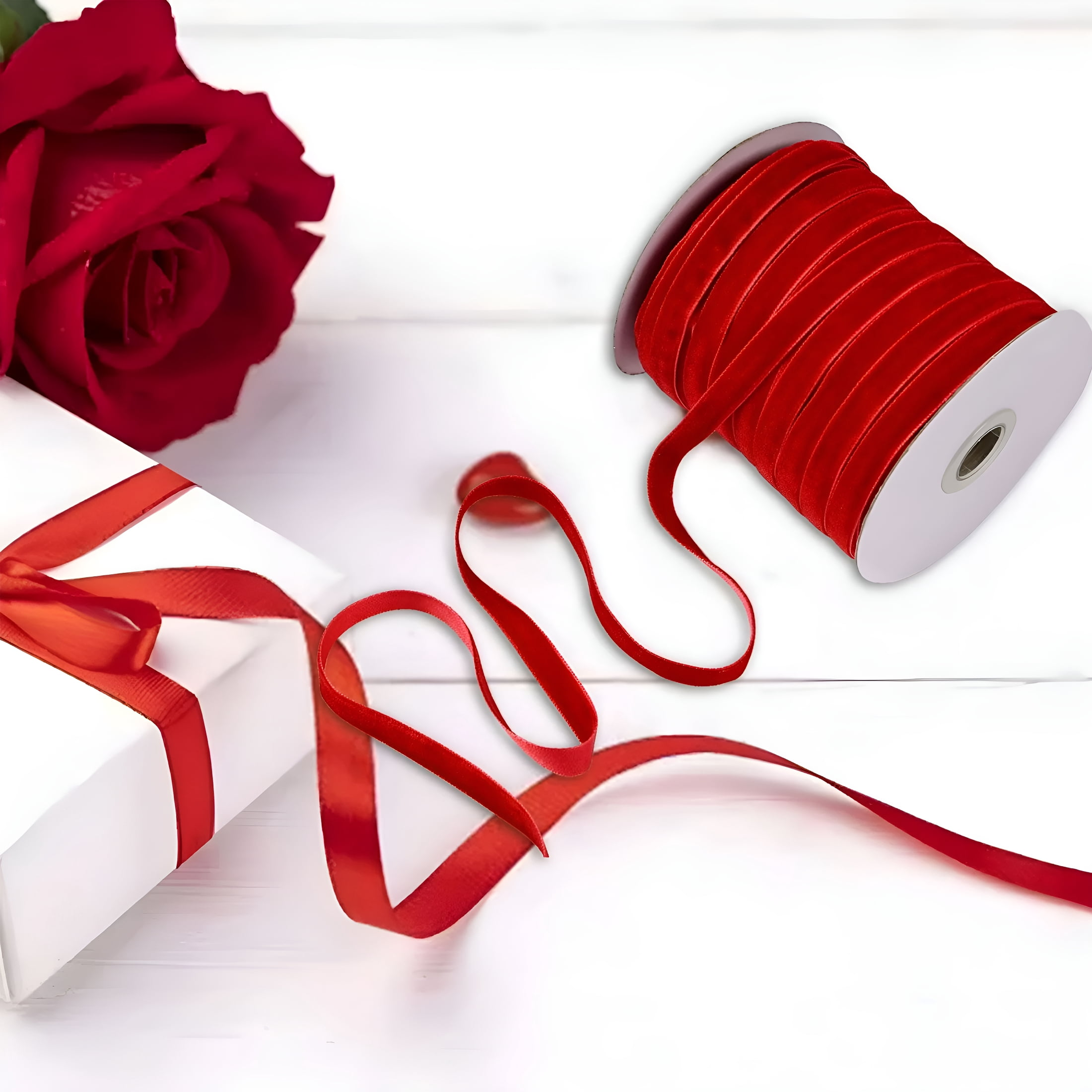 AUQ 50 Yards Velvet Ribbon 1/2Inch Wide Single Face Velvet Ribbon Roll ...