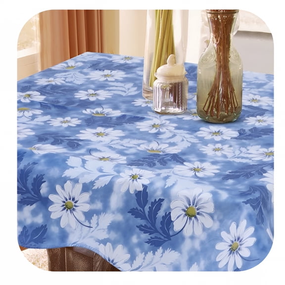 AUQ 53 x 53 Inch Square Vinyl Tablecloth, Waterproof Daisy Pattern Table Cover, Wrinkle Resistant Protector