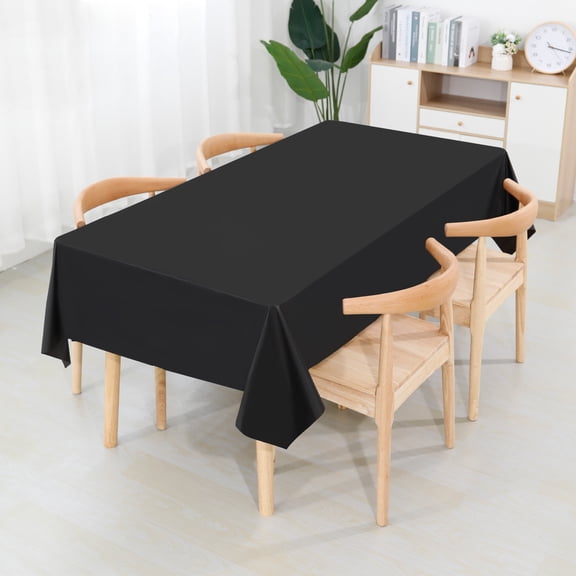 AUQ 54" X 100Ft Plastic Table Cover Roll Disposable Tablecloth with Slide Cutter for Parties,Black for Wedding Birthday Celebration Table Decoration Accessory
