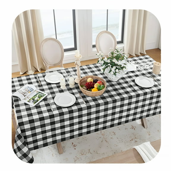 AUQ 54X108In Vinyl Tablecloth with Flannel Backing,Checkered Vinyl Plastic Table Cloth Cover Oil Spill Proof Pvc Table Cloths for Camping Picnic Dining Indoor Outdoor,Disposable Thickened Tablecloth