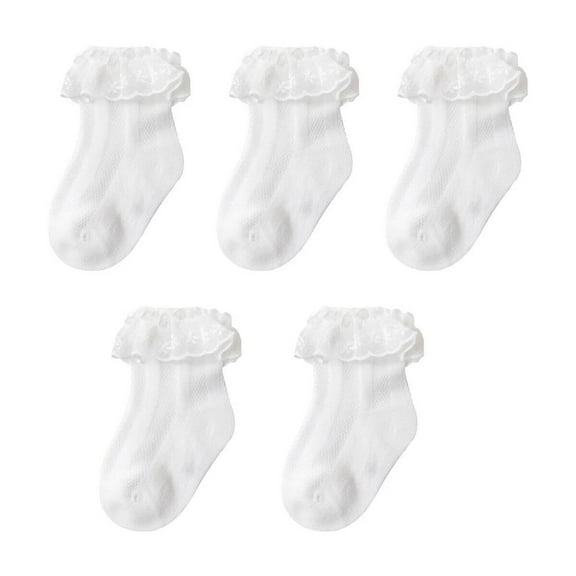 AUQ 5Pair Kids Socks,Cotton Toddler Boy Socks,Girls Ankle Socks,White