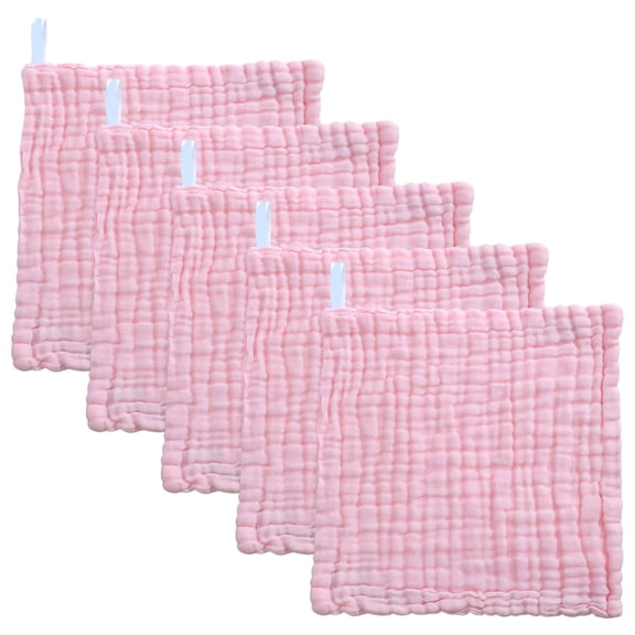 AUQ 5Pcs Baby Washcloths Gauze Square Scarf Baby Towels 100% Cotton Baby Towels for Newborn,Pink