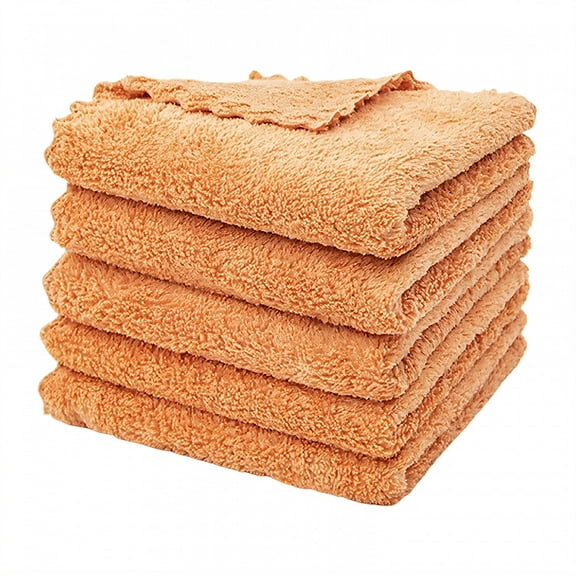 AUQ 5Pcs Cleaning Rags,Compact Fiber Structure Microfiber Cloth,Strong Water Stain Removal Rags for Cleaning House,Orange