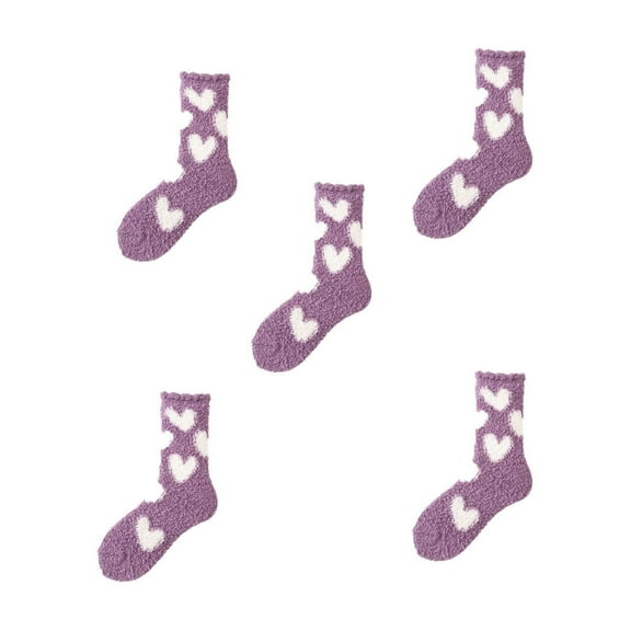 AUQ 5Pcs Fuzzy Socks for Women,Soft Coral Fleece Fun Socks for Women,Thick Insulation Design Fluffy Socks,Purple