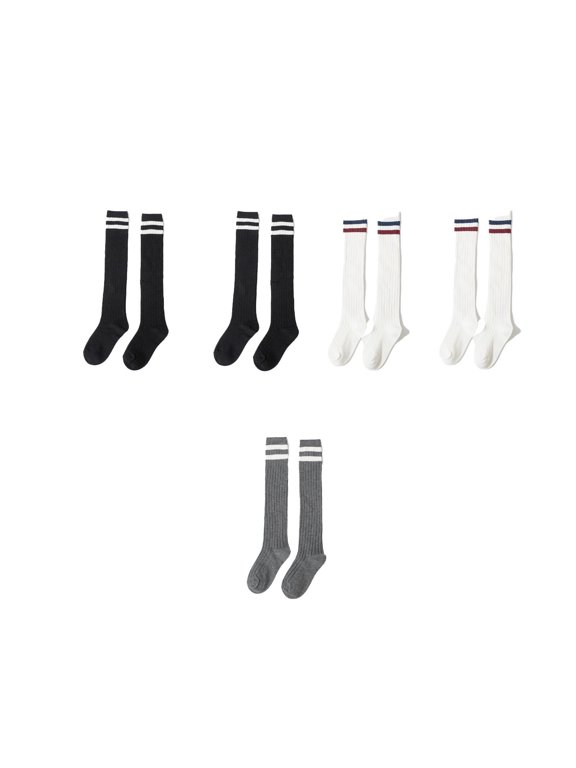 AUQ 5Pcs Kids Socks,High-Stretch Cuff Design Girls Socks,Seamless Construction for Comfort Cute Socks,Black