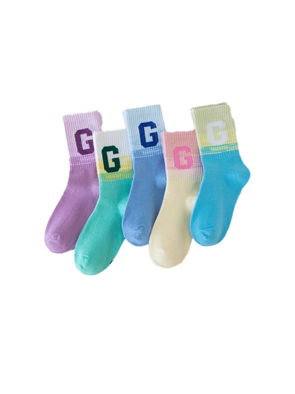 5Pcs Kids Socks,Trendy Candy Color Design Girls Socks,Mid-Calf Design for Support Cute Socks
