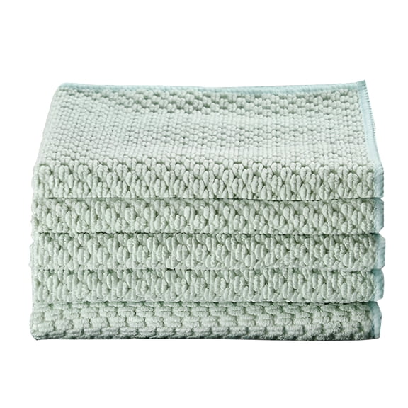 AUQ 5pcs Kitchen Dishcloths Practical Dish Towels Household Cleaning Cloths (Green) 11.79x11.79x0.08in
