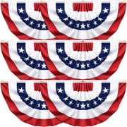 AUQ 6 Pack 3X6 Feet Usa Pleated Bunting Fan Flags,Patriotic Half Fan Banner American Flag Decoration Bunting for Outside Red White and Blue Decor Independence Day Memorial Day