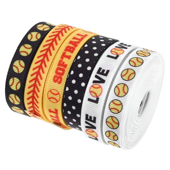 AUQ 6PCS Softball Ribbon Sports Design Grosgrain Baseball Ribbon for DIY Craft Projects Wreath Decorations Baseball Party Favors and Sewing