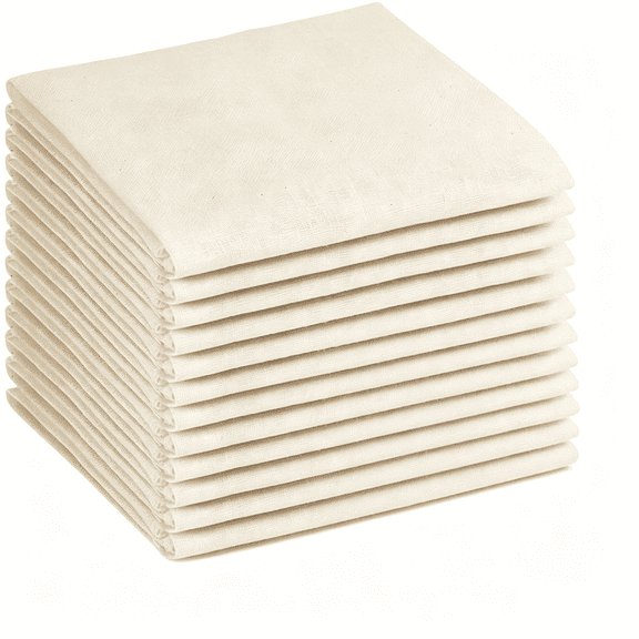 AUQ 6Pcs Grade100 Cheese Cloths,20x20 Inch,Unbleached Cotton,Pre-Cut Reusable Muslin Cheese Cloth for Cooking and Straining, Hemmed Edges