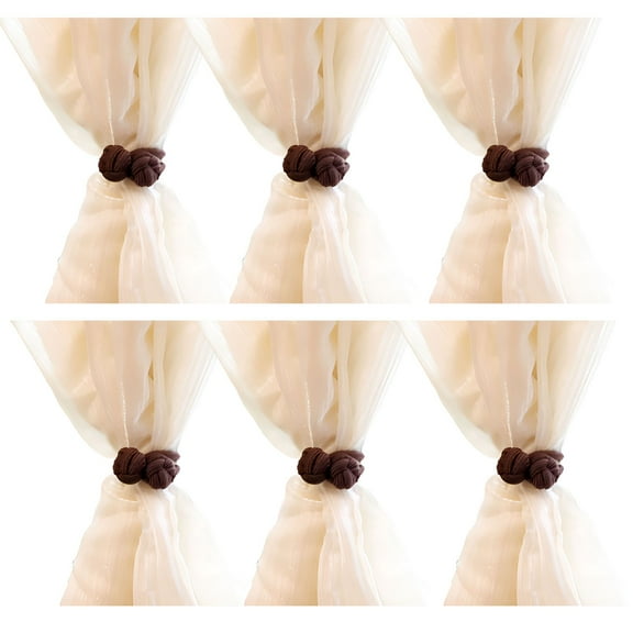 AUQ 6Pcs Magnetic Curtain Tiebacks,2*2*2" Curtain Ties,Curtain Tie Backs for Curtains,Dark Brown