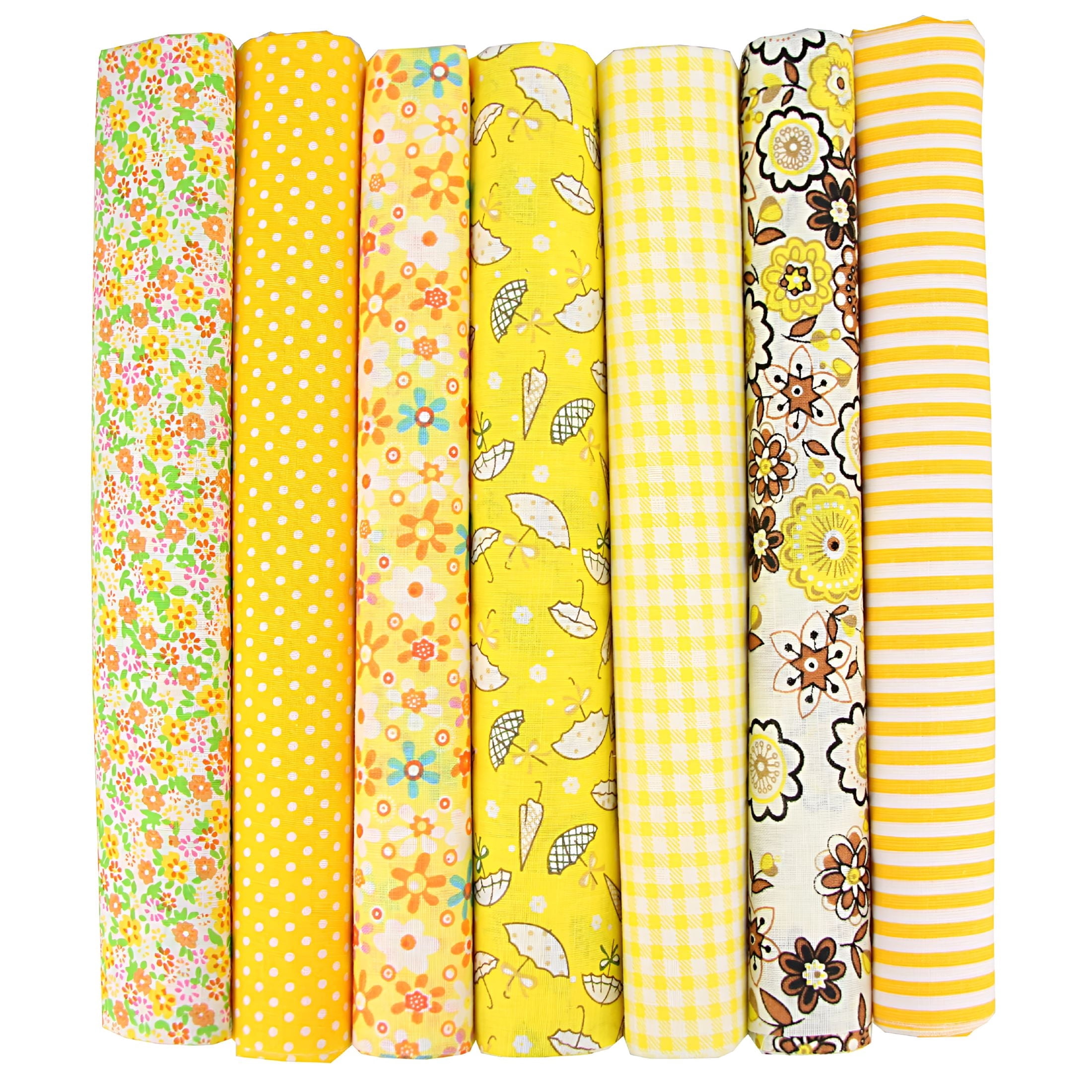 AUQ 6Pcs Summer Cotton Fabric Bundles Bee Daisy Honeycomb Plaid Fat ...