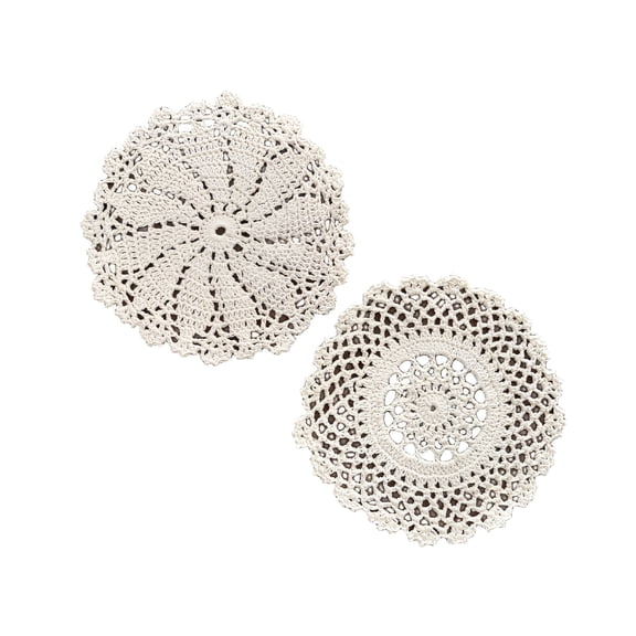 AUQ 7" 4pcs Handmade Round Crochet Cotton Lace Table Placemats Doilies Value Pack,Mix,Beige/White