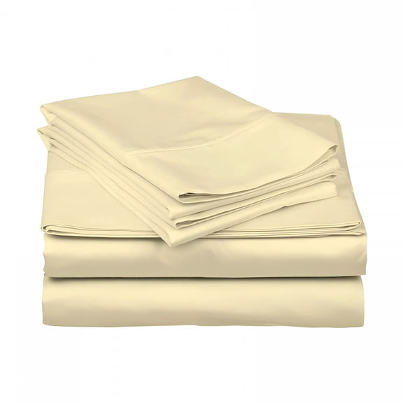 AUQ 800 Thread Count 100% Egyptian Cotton Sateen Weave-4 Piece Bed Sheets,Ivory Solid-Queen Size,Luxury Premium Hotel Quality Sheet Set,Fits Mattresses Up to 18" Deep Pocket